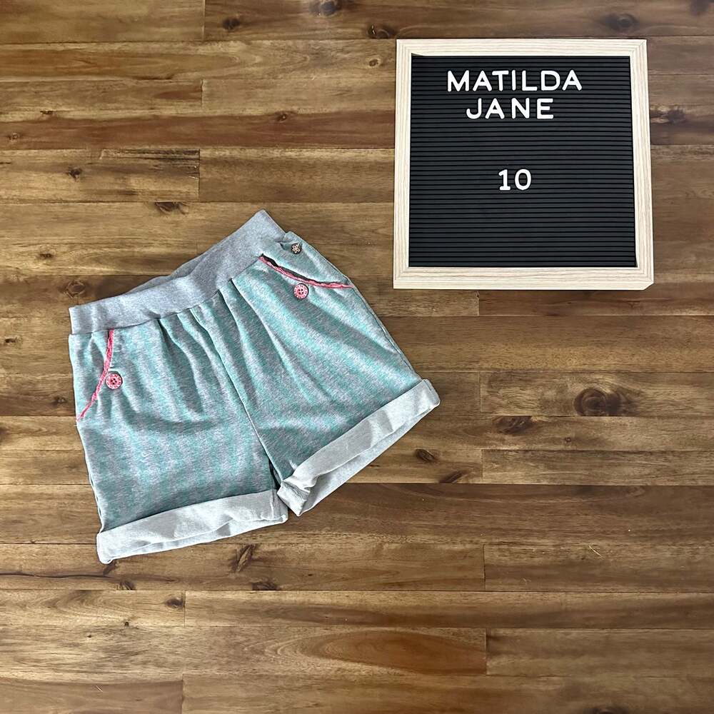 Matilda Jane Happy and Free Blue Gray Pink Stripe Knit Double Dutch Shorts 10